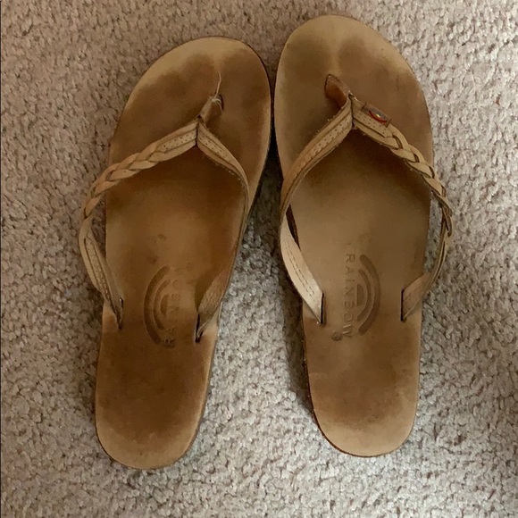 rainbow braided flip flops